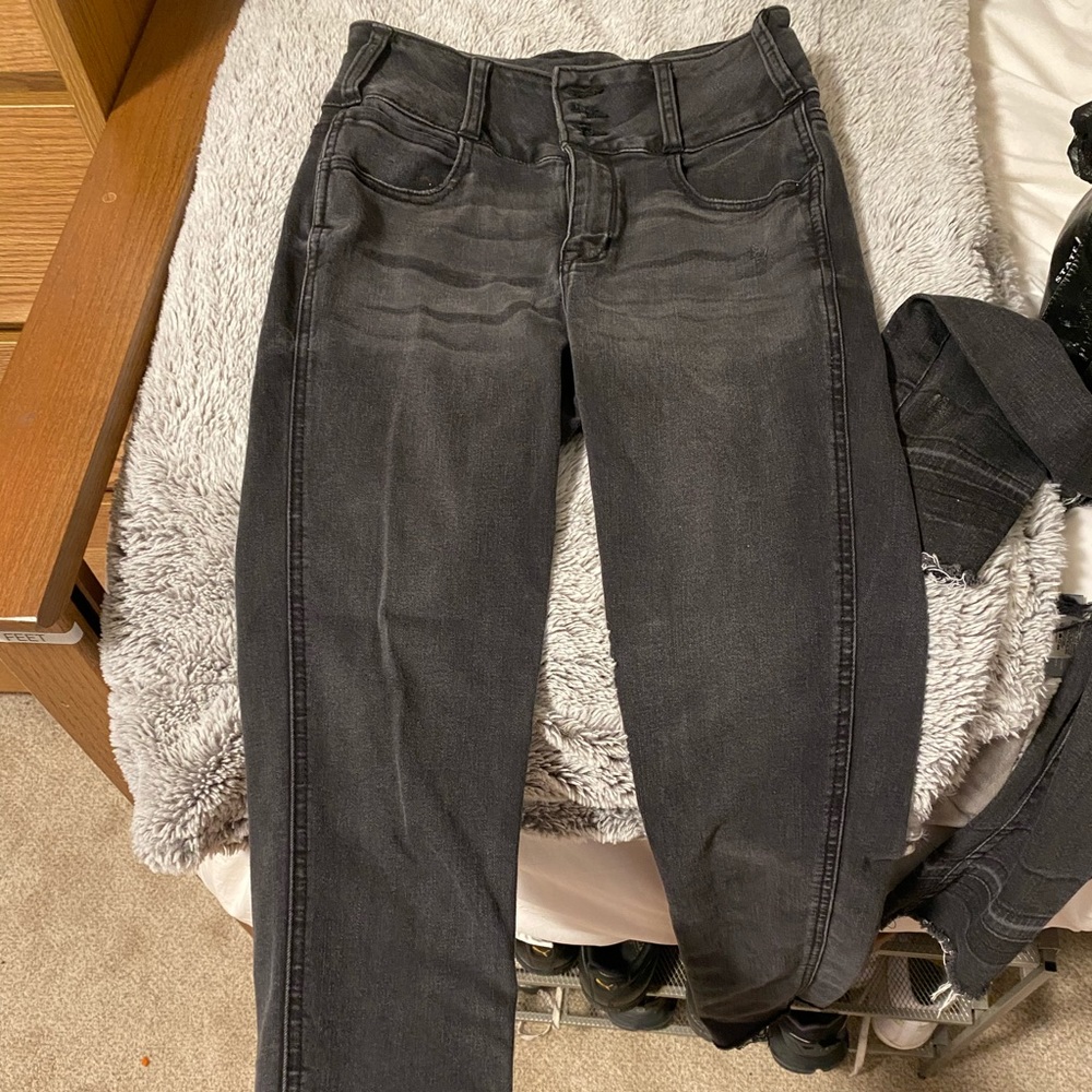 High rise dark grey skinny jeans